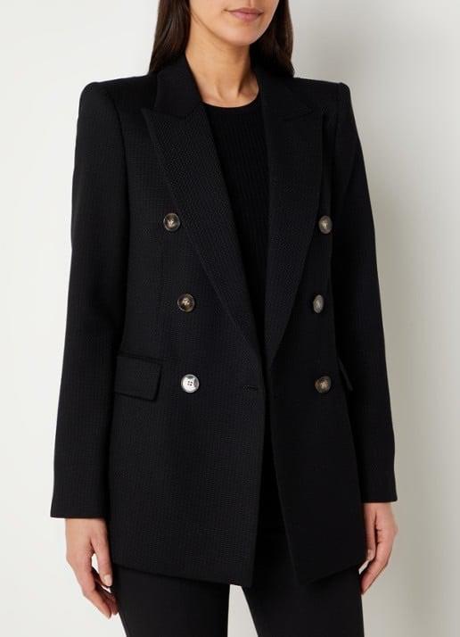 Reiss Lana double-breasted blazer in wolblend met structuur, Maat 38/40 (M), Reiss, Zwart, Ophalen of Verzenden