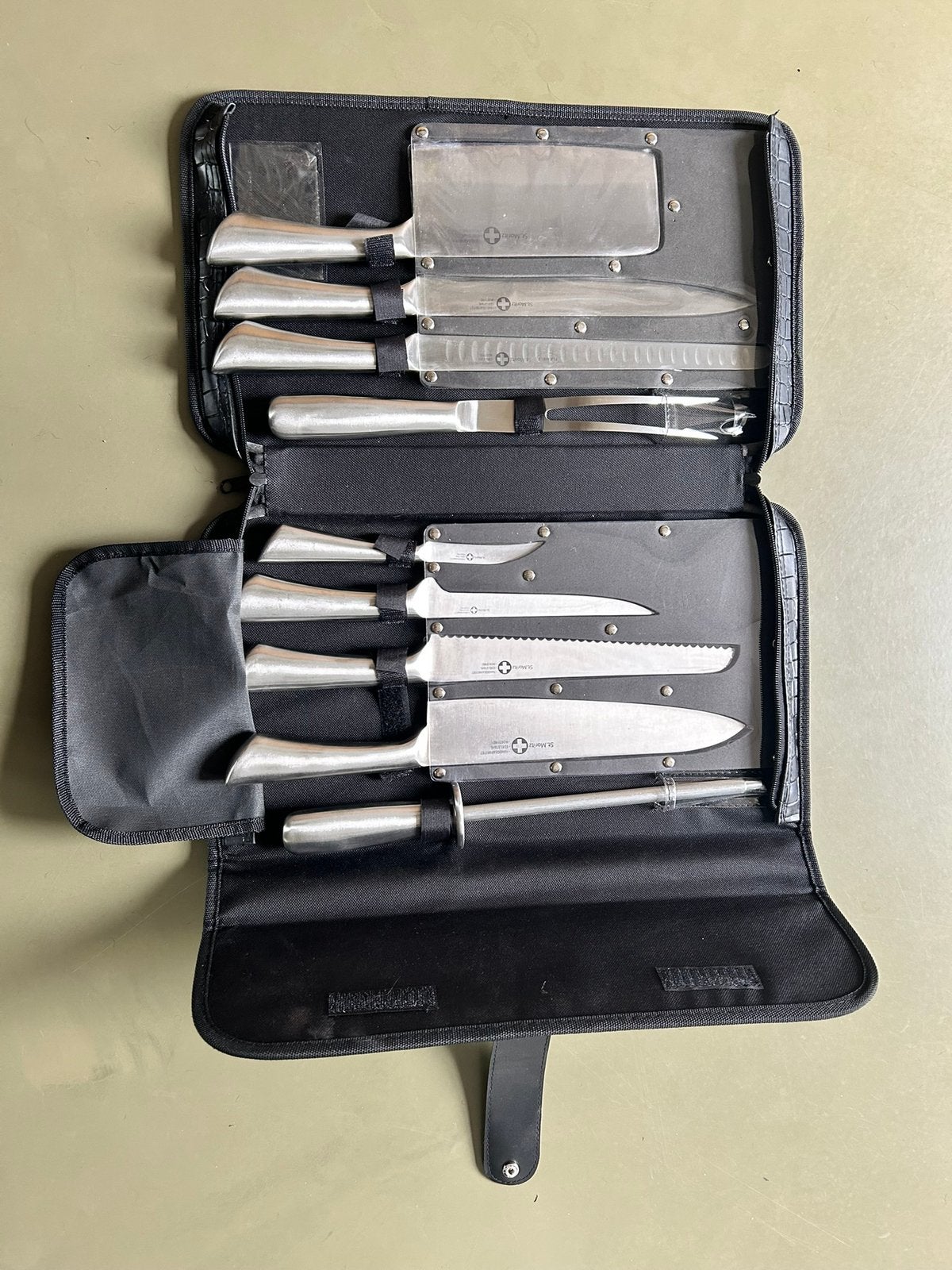 RVS 9 delig Zwitsers Messenset met Luxe tas, Ophalen of Verzenden, Nieuw, Rvs of Chroom