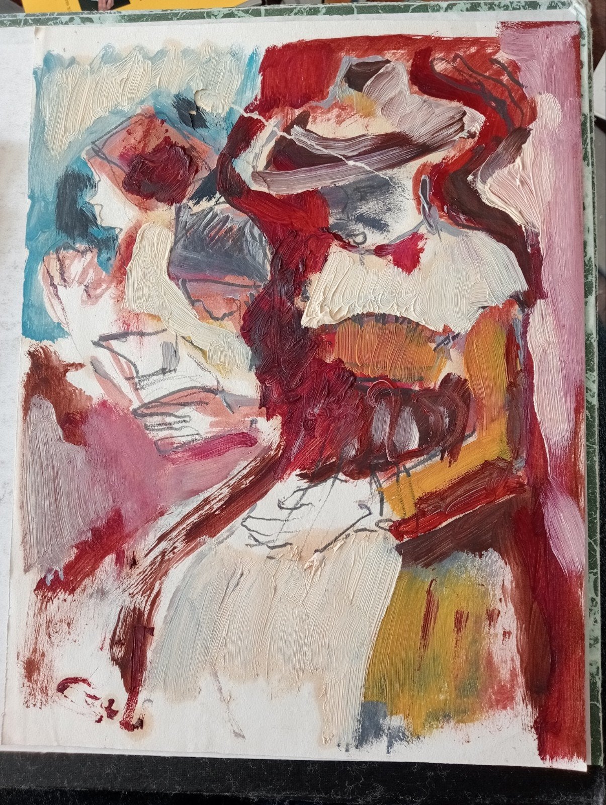 Gouache olieverf op papier Vrouw met hoed jaren 90, Ophalen of Verzenden