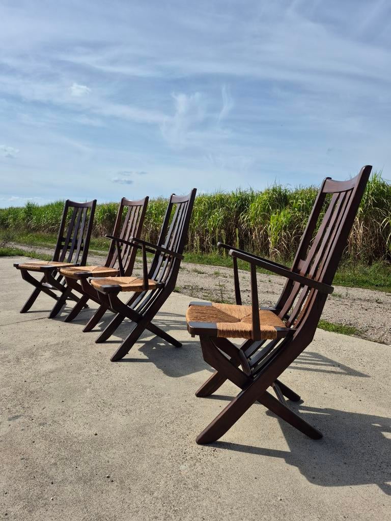 Set van 4 vintage Triconfort France verstelbare ligstoelen u, Ophalen, Gebruikt, Verstelbaar
