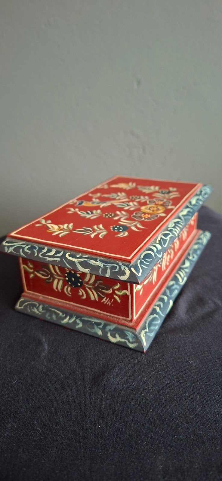 Vintage retro kistje de met Hindelooper schilderwerk, Ophalen of Verzenden