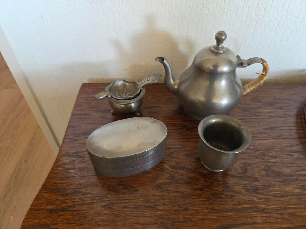 Antiek tinnen theeservies - F.H. Tollenaar Holland, Ophalen of Verzenden