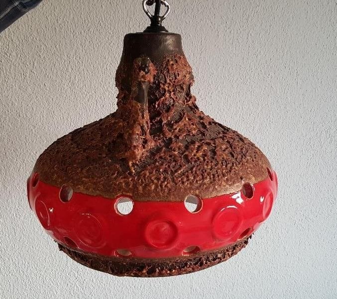 retro lava lamp fat lava bruisglazuur vintage 60 70 er jaren, Rood, Ophalen of Verzenden, Hanglamp, Keramiek