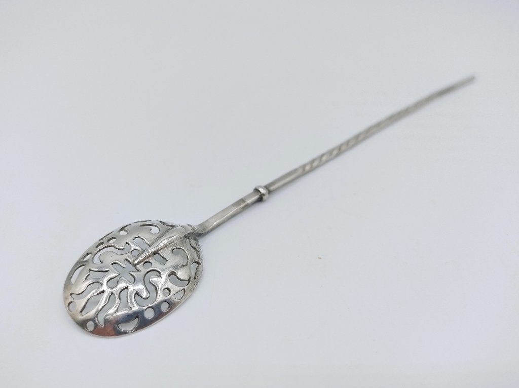 Zilveren theezeef of mote lepel, 18e eeuws, zeldzaam item!