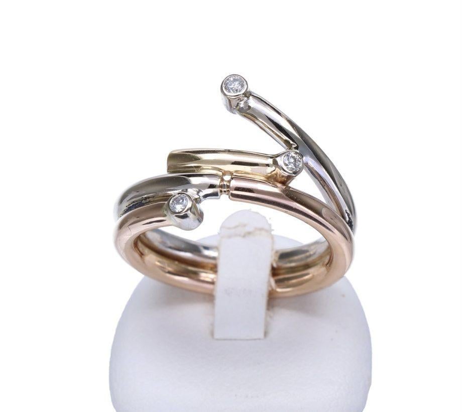 Leuke 18K Gouden Tricolor Ring met 0.15 Ct Diamant, 18 tot 19, Ophalen of Verzenden, Zo goed als nieuw, Dame