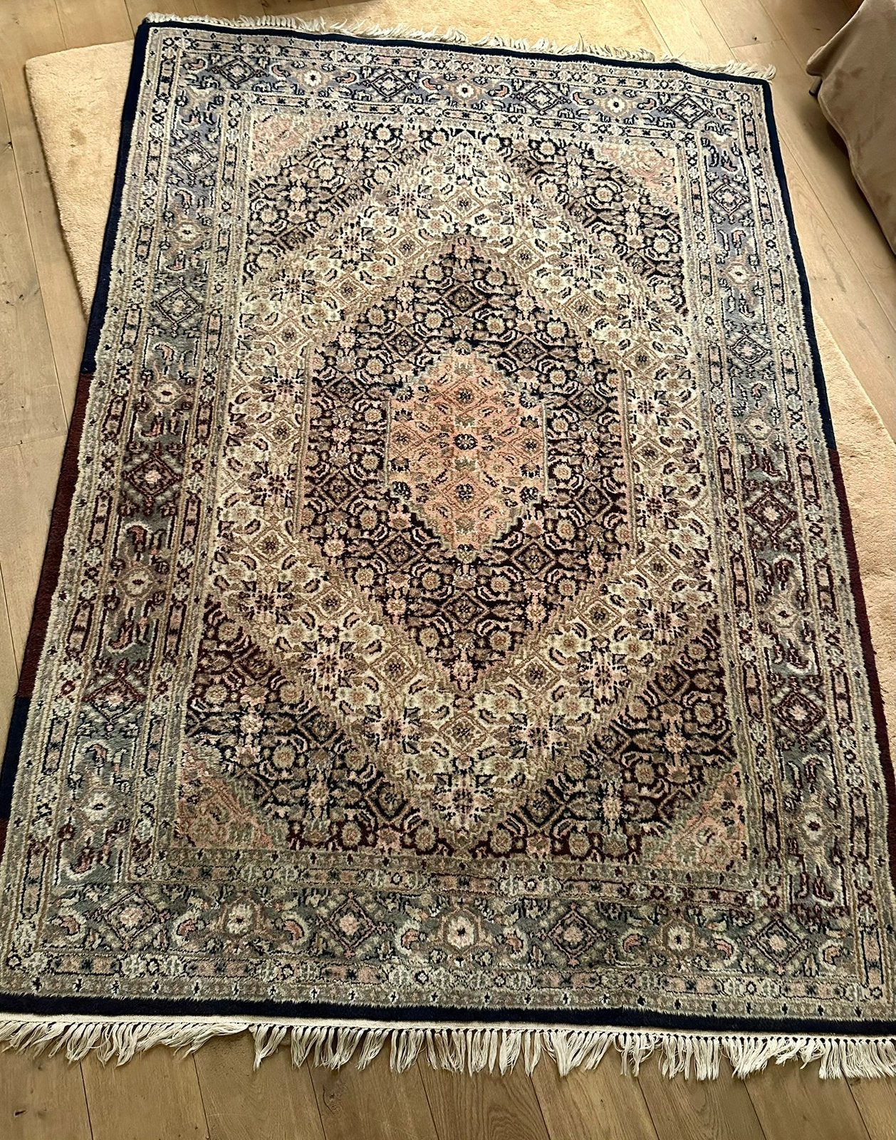 Handgeknoopt Perzisch Moud tapijt 242x175, Ophalen, Gebruikt, Perzisch, 150 tot 200 cm