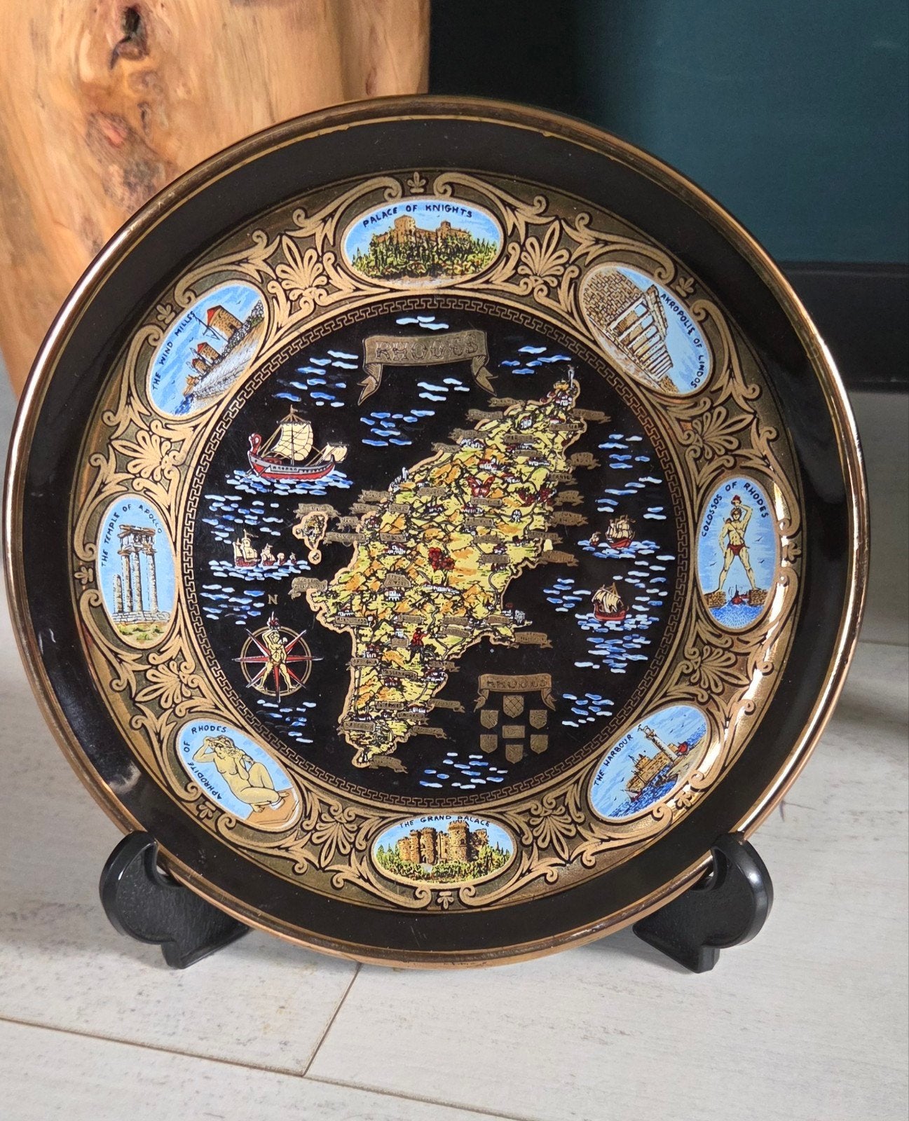 Rhodos wandbord van Ibiscus Keramik met 24K goud, Ophalen of Verzenden