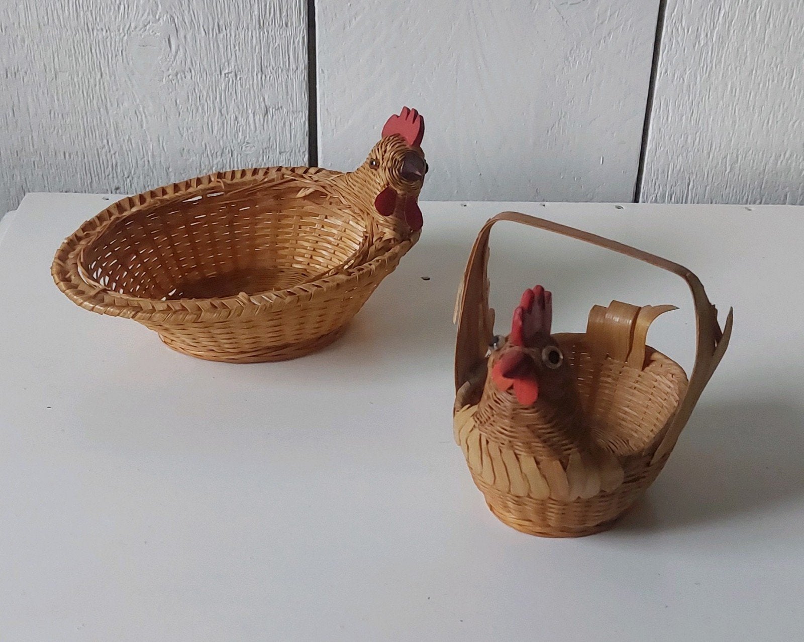 2 vintage mandjes geweven haan kip  voor kleine snuisterijen, Ophalen of Verzenden, Rechthoekig, Riet