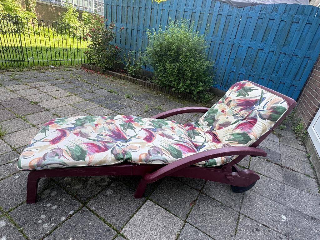 Ligstoel + kussen, Tuin en Terras, Ophalen, Zo goed als nieuw, Kunststof, Verstelbaar