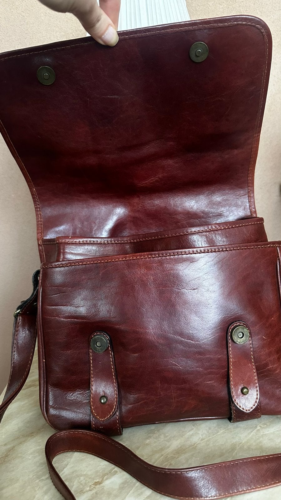 Leren schoudertas La Moda - Bruin, Ophalen of Verzenden, Gebruikt, Bruin, Schoudertasje