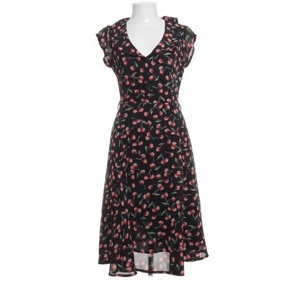 Collectif London 50's Vintage Retro Jurk Kersen XS, Kleding | Dames, Jurken, Verzenden, Zwart, Collectif London, Zo goed als nieuw