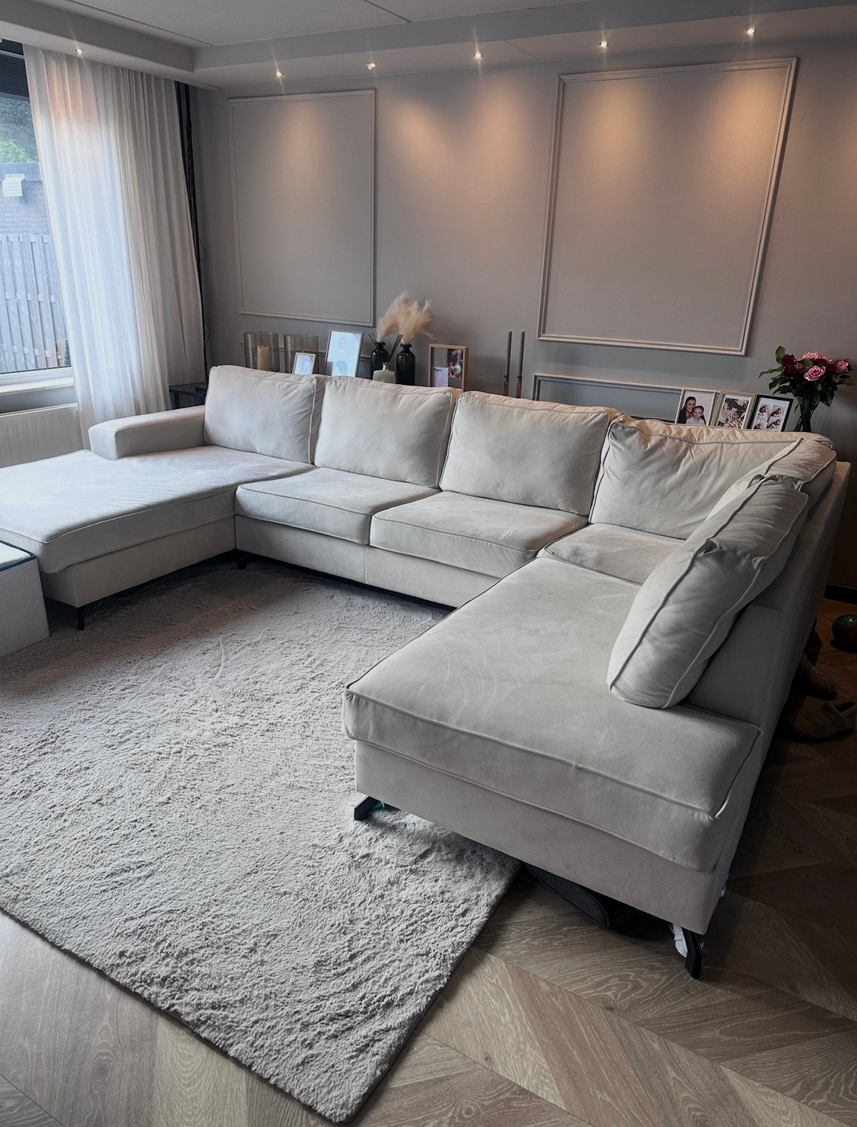 Ruime hoekbank crème/wit 342 cm – zeer nette staat, Ophalen, Gebruikt