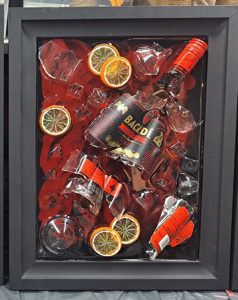 Bottle art epoxy, Bacardi carta fuego rood, Antiek en Kunst, Ophalen of Verzenden