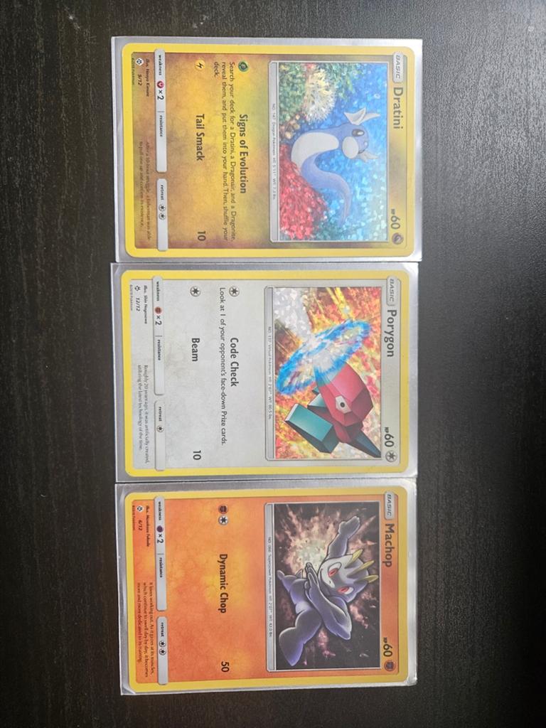 Pokémon Kaarten: Dratini, Porygon, Machop (3 stuks), Ophalen of Verzenden, Zo goed als nieuw, Meerdere kaarten, Foil