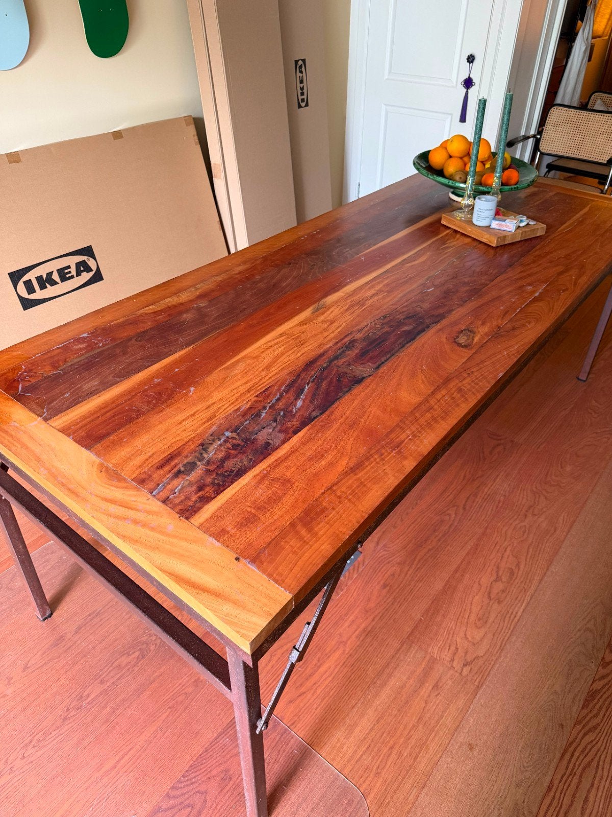 Houten tafel met inklapbare poten, Huis en Inrichting, Tafels | Eettafels, Ophalen, Gebruikt, Rechthoekig, 50 tot 100 cm