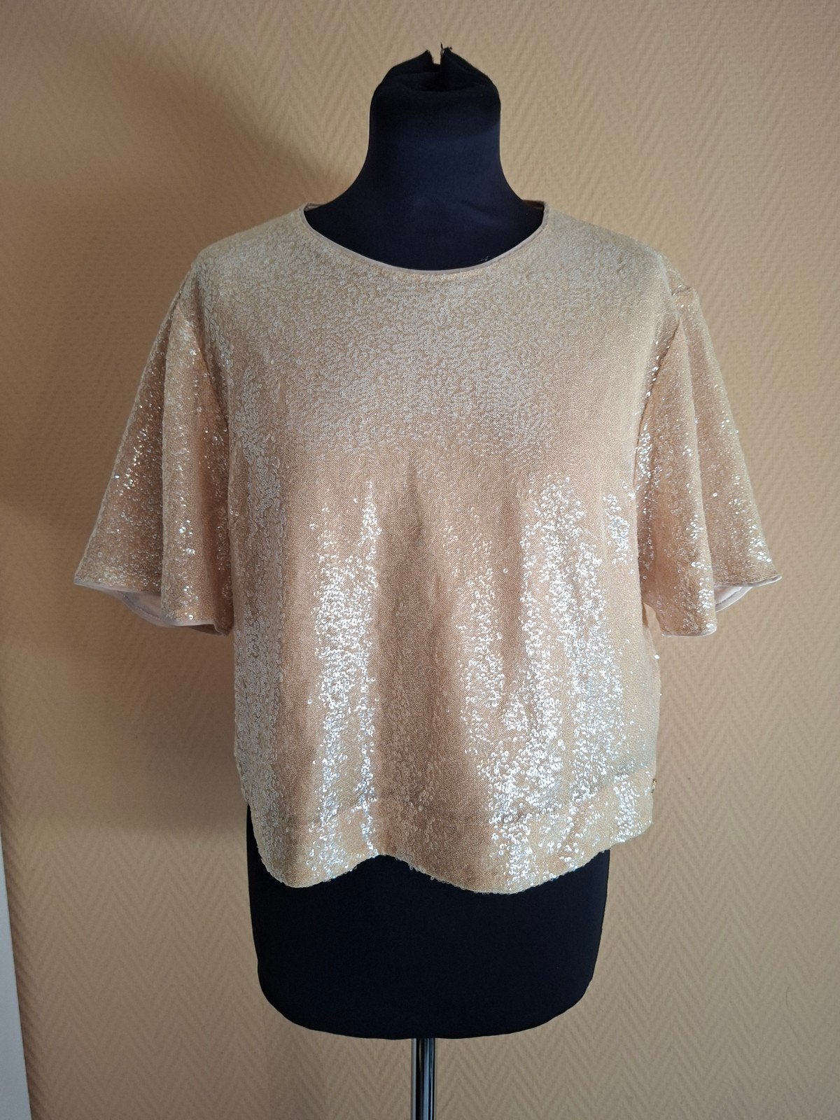 Prachtige Josh V Pailletten CropTop - Maat L, Beige, Maat 42/44 (L), Ophalen of Verzenden, Zo goed als nieuw