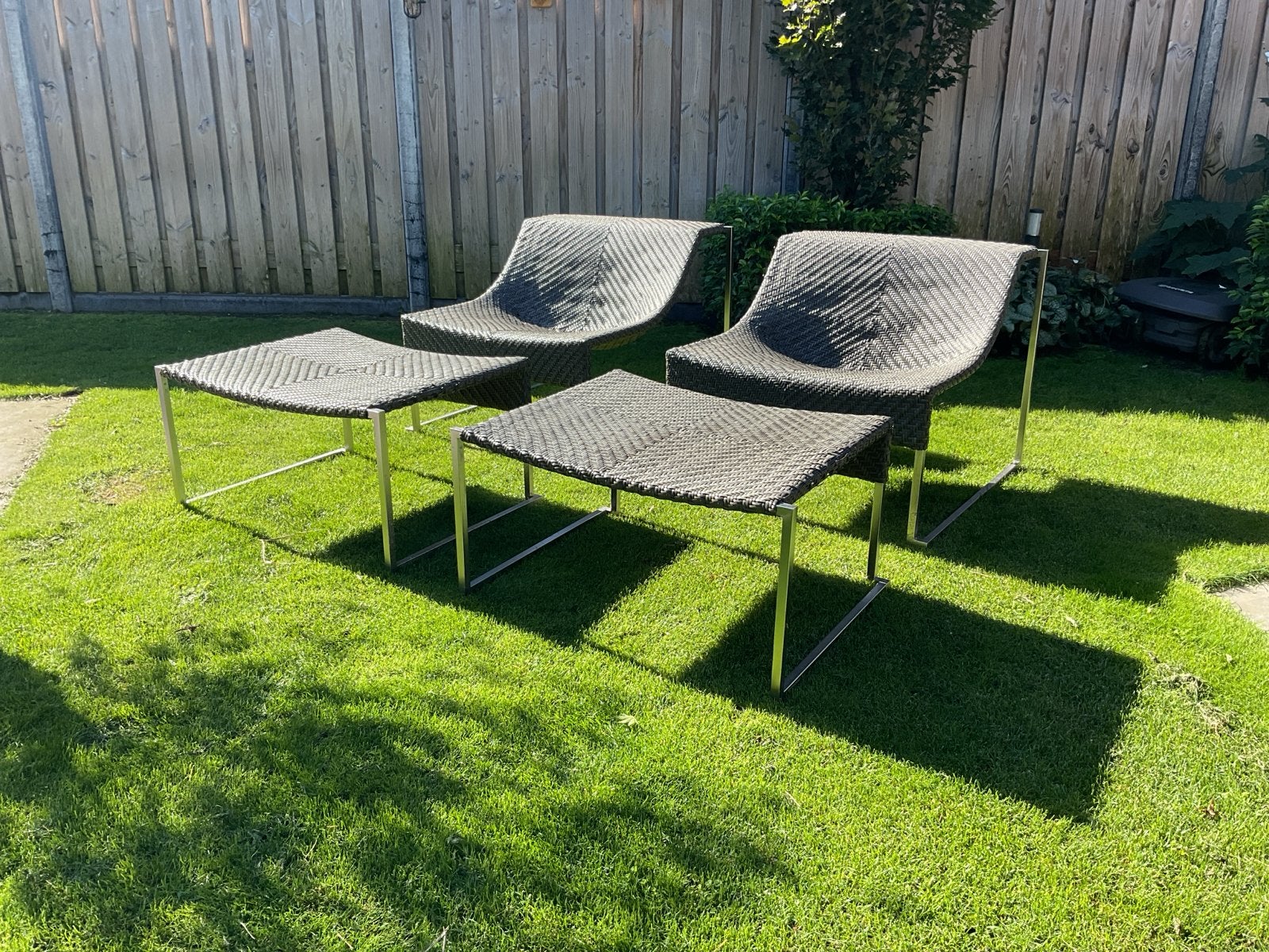 2x Teak&Garden lounge stoelen met voetenbank, RVS frame, Tuin en Terras, Ophalen of Verzenden, Gebruikt, Rvs