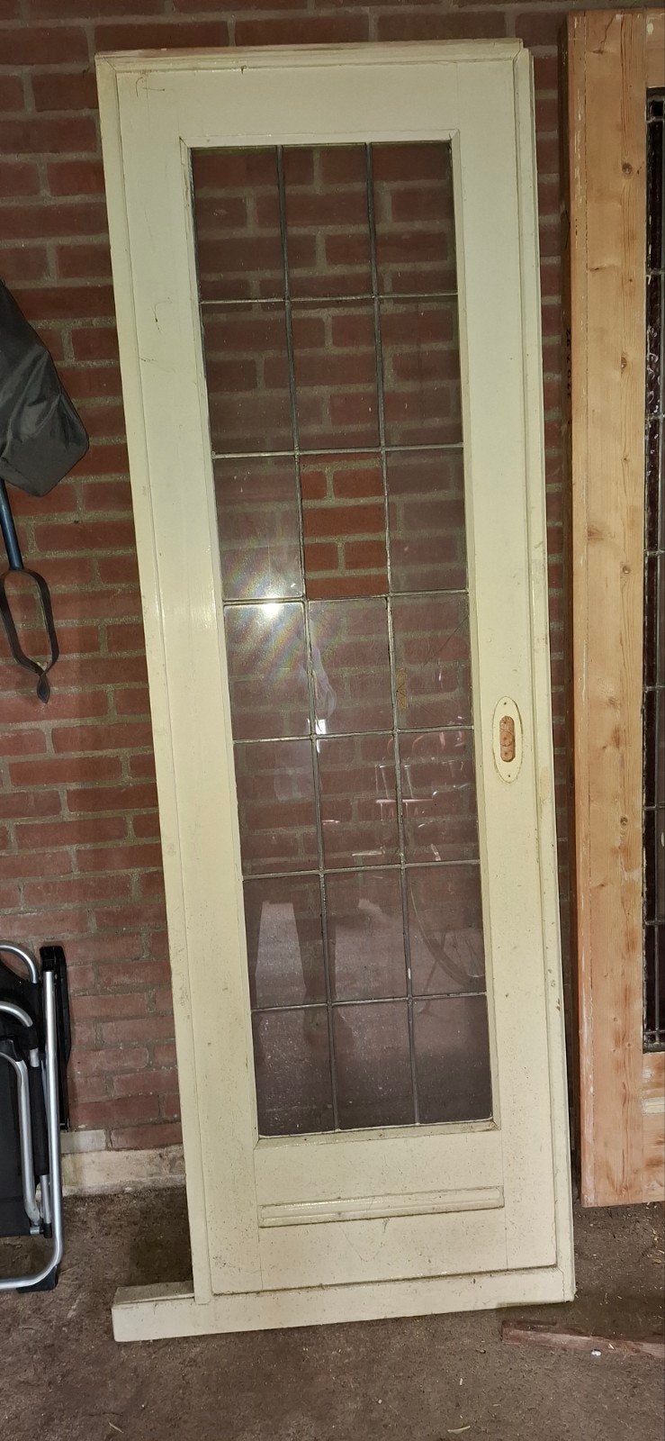 1schuifdeur met glas in lood raam . Maat is 212 x 67 cm.0, 75 tot 150 cm, Gebruikt, Raamkozijn, Ophalen of Verzenden