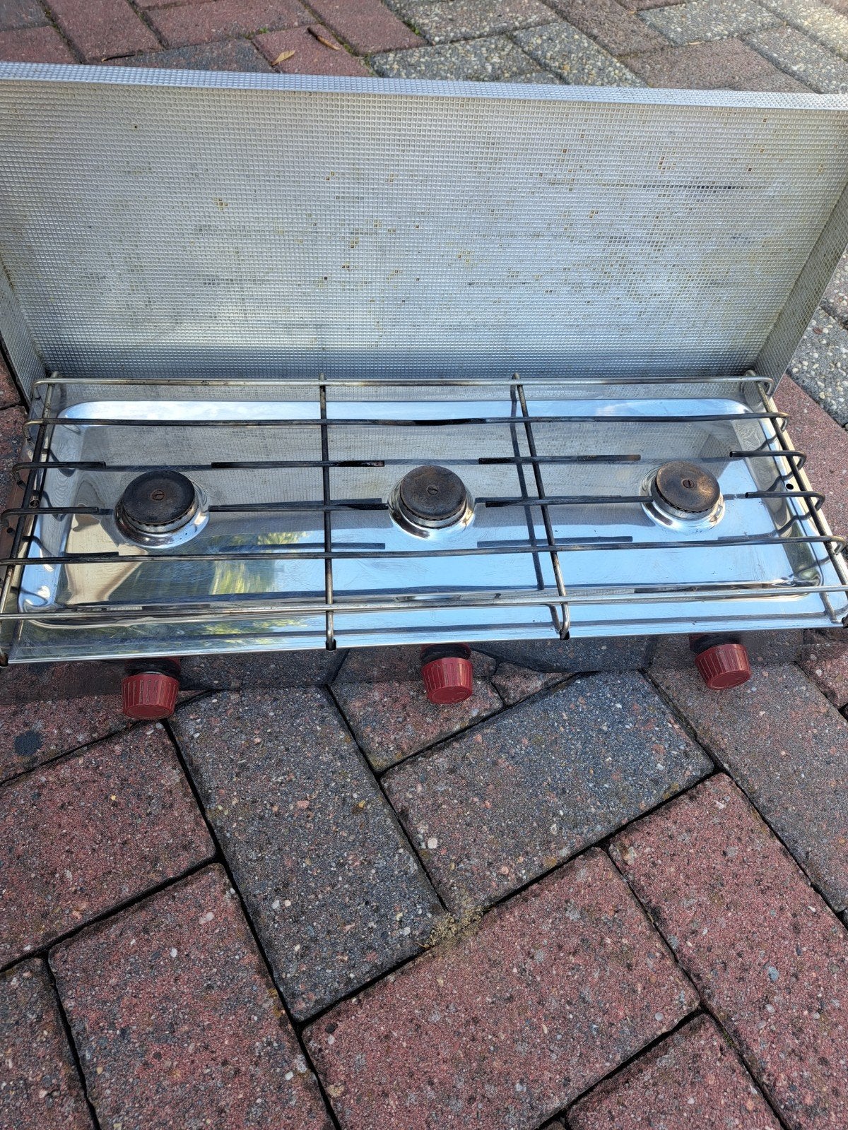 Draagbaar 3-pits gasfornuis voor camping/outdoor, Caravans en Kamperen, Ophalen, Gebruikt