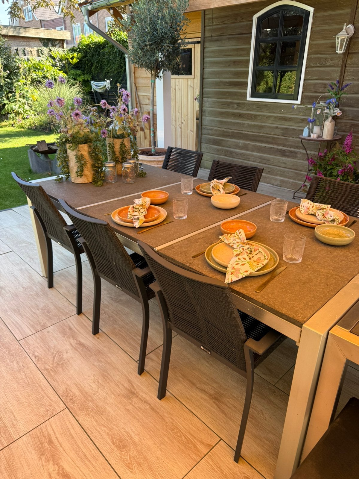 Tuintafel met zes stoelen, Tuin en Terras, Ophalen, Zo goed als nieuw