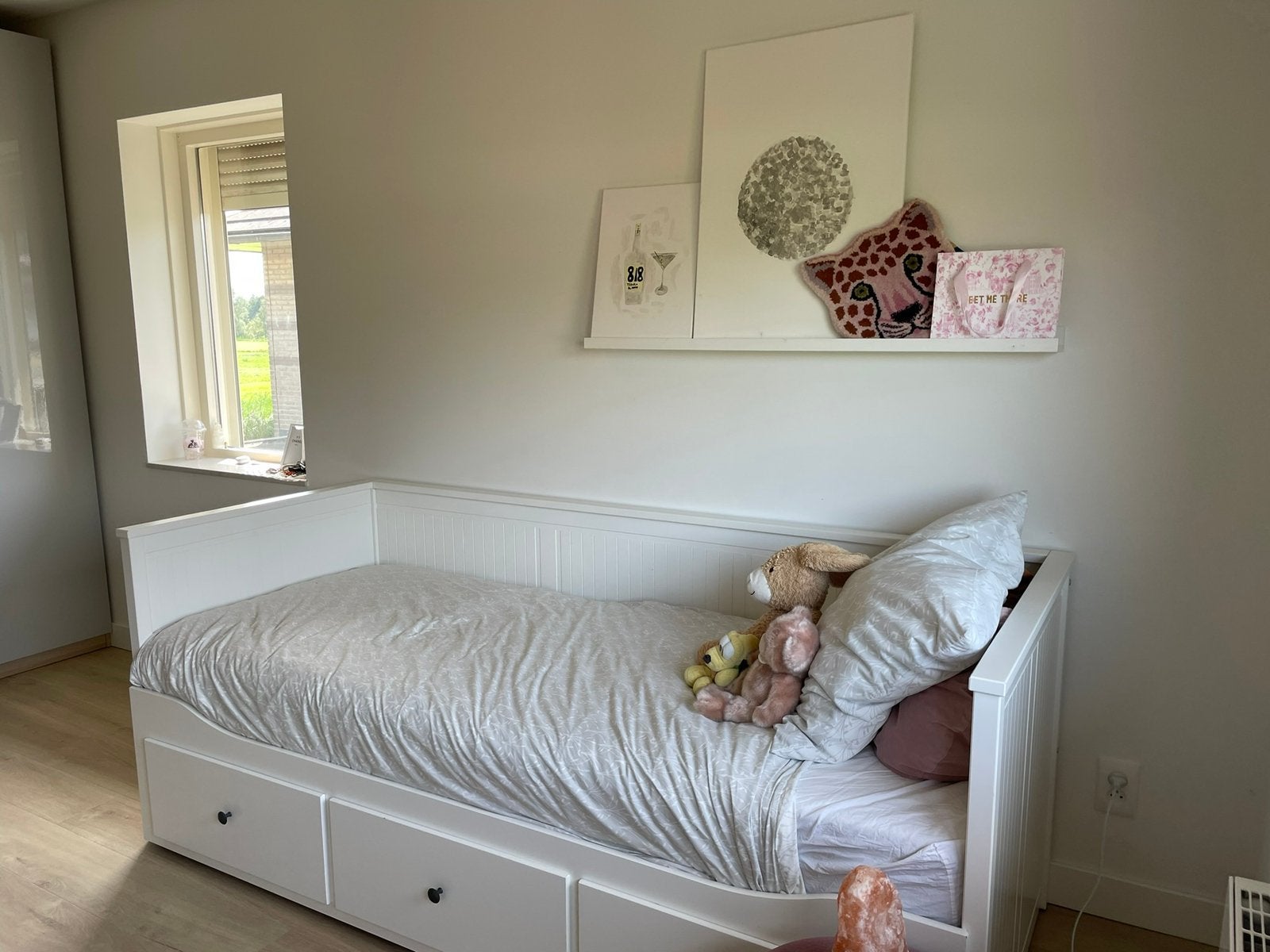 HEMNES ikea bedbank met 3 lades, wit, 80x200 cm uitklapbaar, Ophalen, Verstelbaar, Eenpersoons, Zo goed als nieuw