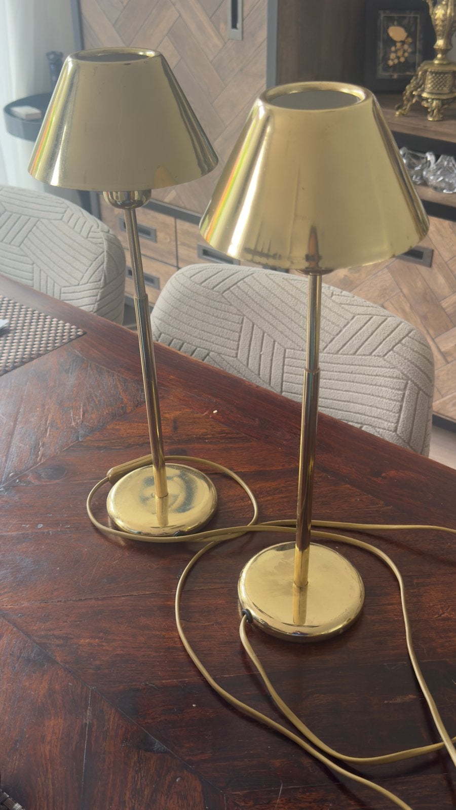 Set van 2 messing tafellampen - Vintage stijl, Huis en Inrichting, Ophalen, Met schakelaar, Gebruikt, E27 (groot)