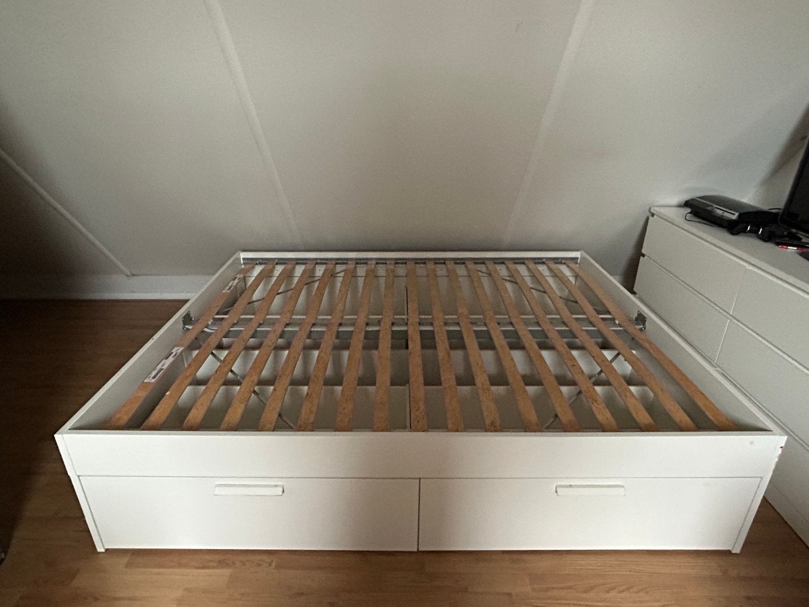 IKEA BRIMNES bedframe met lades, wit, 160x200 cm, Ophalen, Gebruikt, Wit, Tweepersoons