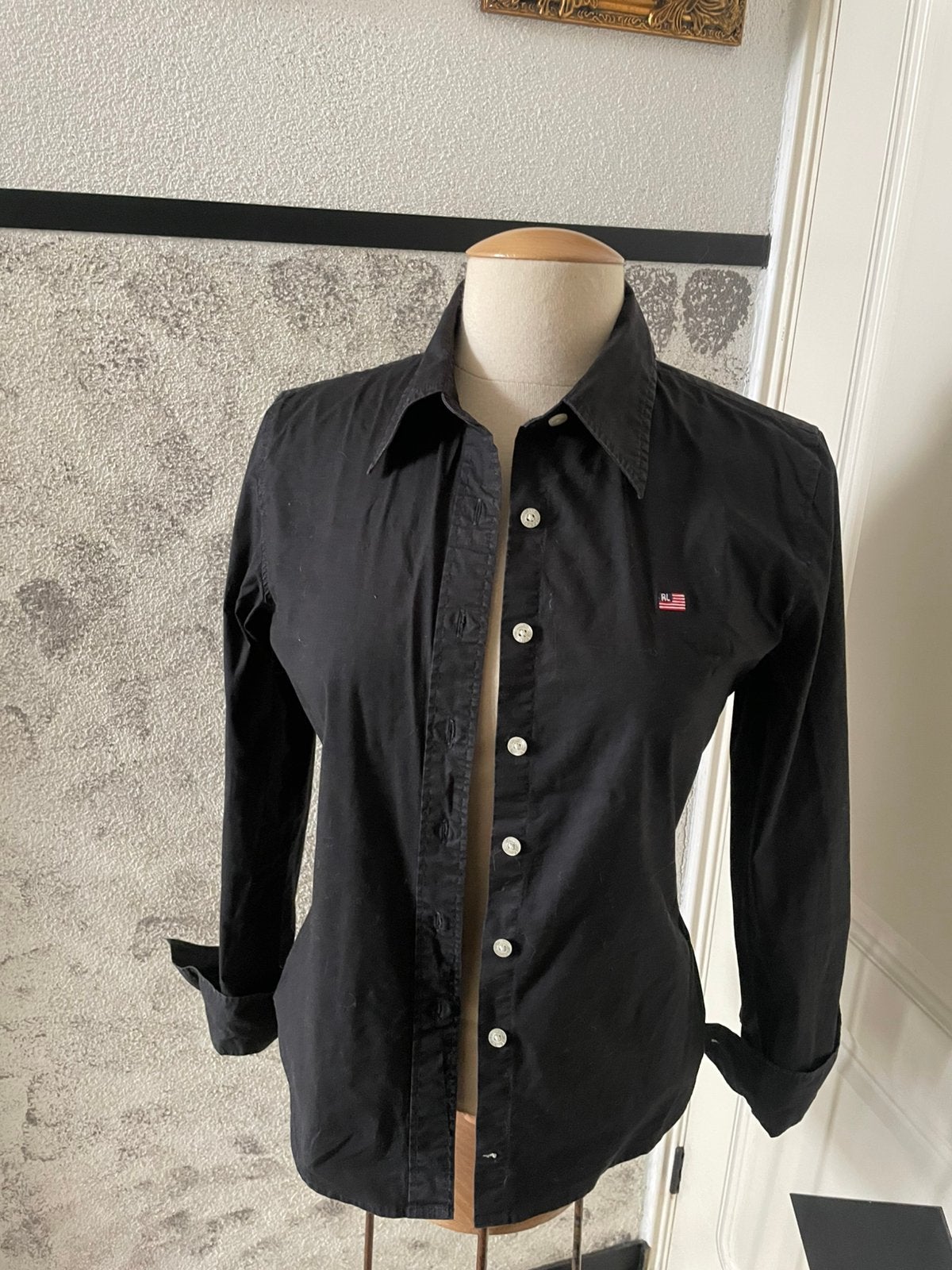 Ralph Lauren zwarte katoenen dames blouse M, Ophalen of Verzenden, Gedragen, Maat 38/40 (M), Zwart