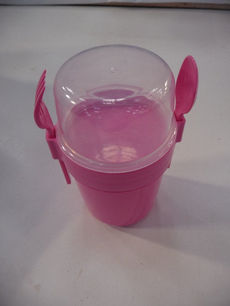 yoghurtbeker met deksel, lepel en vork, Overige typen, Kunststof, Nieuw, Ophalen of Verzenden