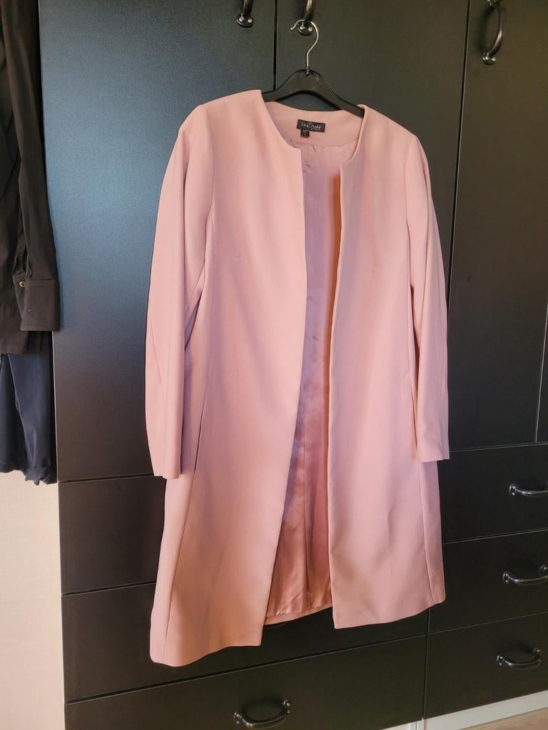 Prachtige lange blazer jasje ladress crêpe mt l 40 42, Verzenden, Maat 42/44 (L), Zo goed als nieuw, Roze