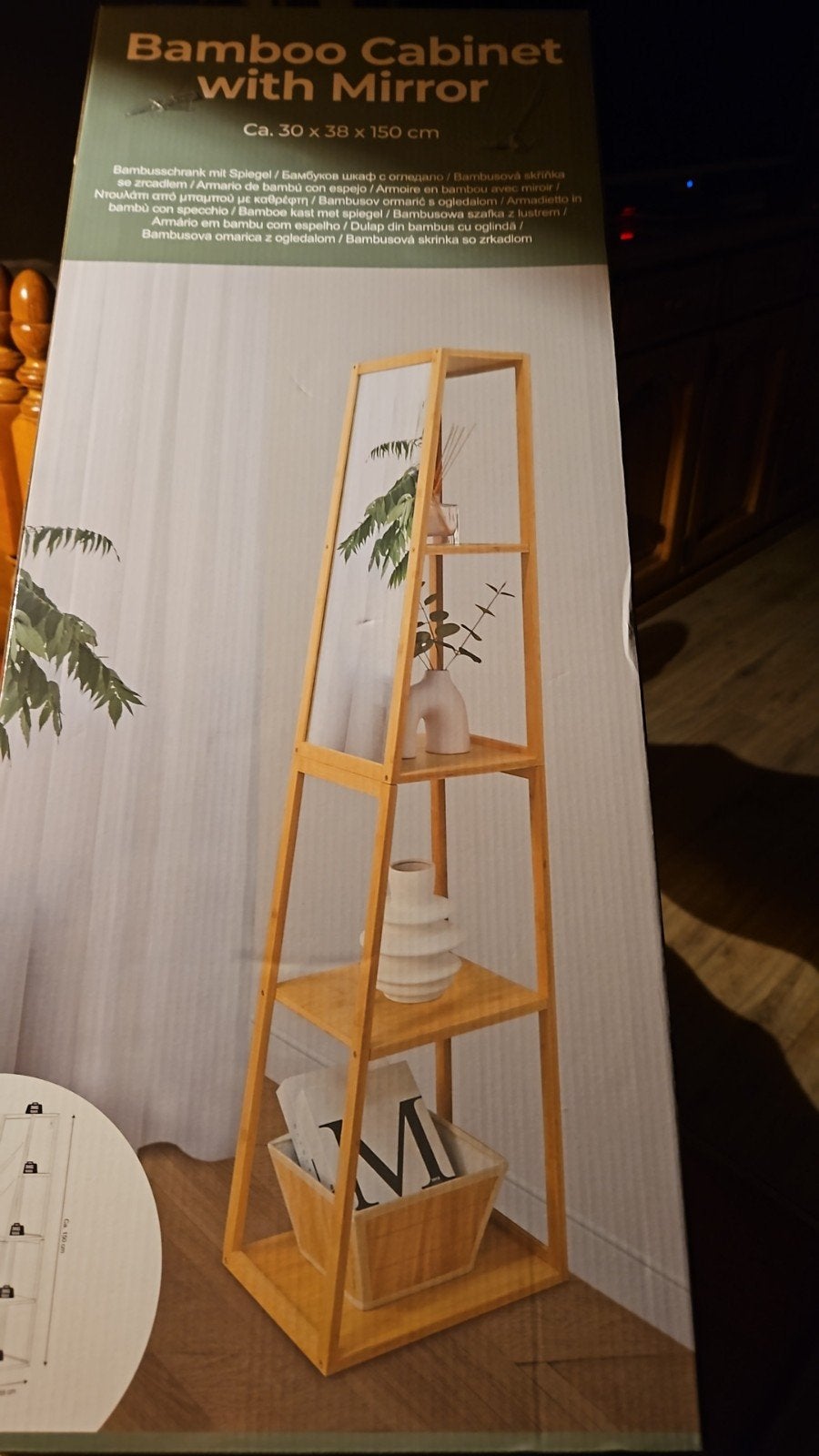 Bamboe kast met spiegel - 30x38x150 cm nieuw in doos, Ophalen of Verzenden, Nieuw