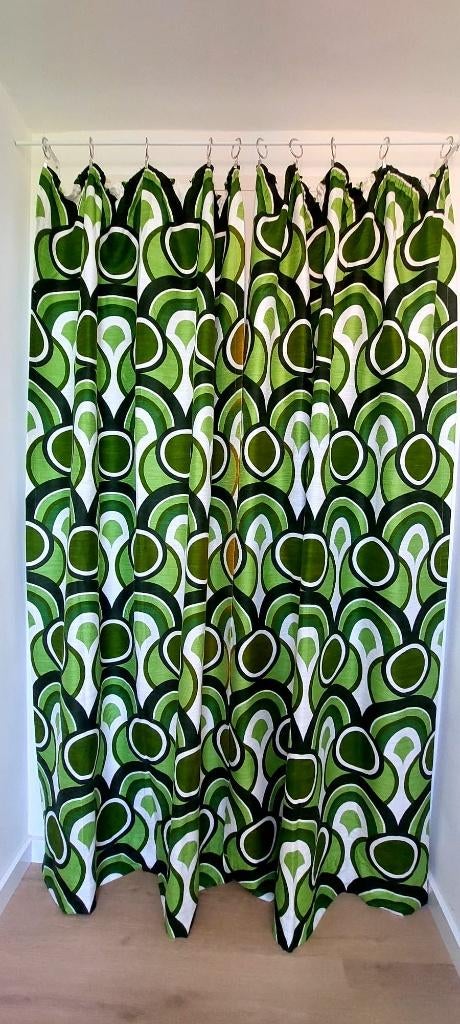 2 Space Age Retro gordijnen lappen stof groen 85 x 210 cm, Groen, Eu, Gebruikt, Ophalen of Verzenden