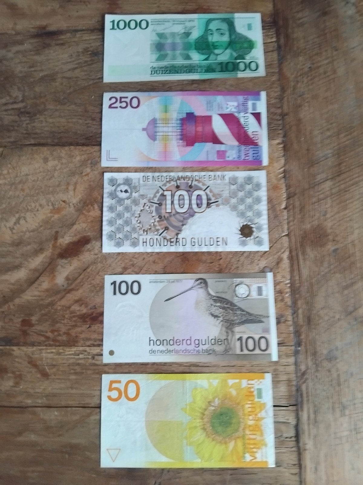 Gulden bankbiljetten: Snip, Spinoza, Zonnebloem, Vuurtoren, Postzegels en Munten, Bankbiljetten | Nederland, Ophalen of Verzenden