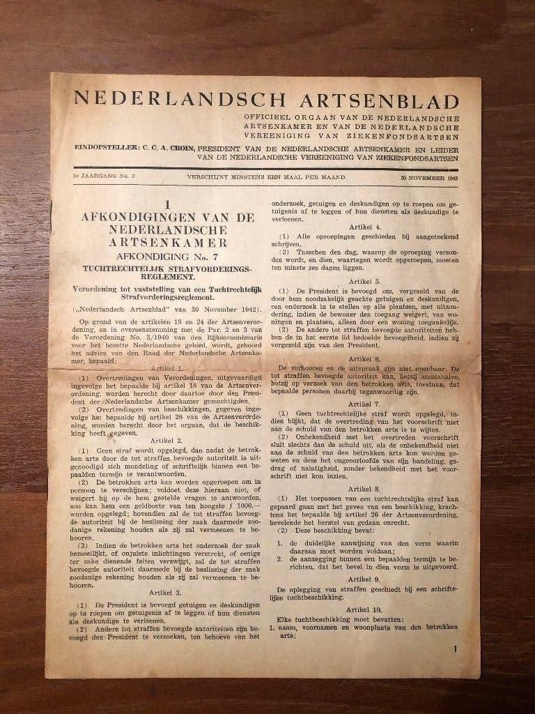 N.S.B. 30 November 1943 Nederlandsch Artsenblad., Verzenden, Overige onderwerpen, Tweede Wereldoorlog, Gelezen