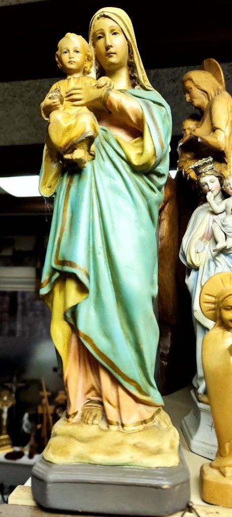 Mooi Beeld Maria en Kind - gips, Ophalen of Verzenden, Zo goed als nieuw, Beeld(je), Christendom | Katholiek