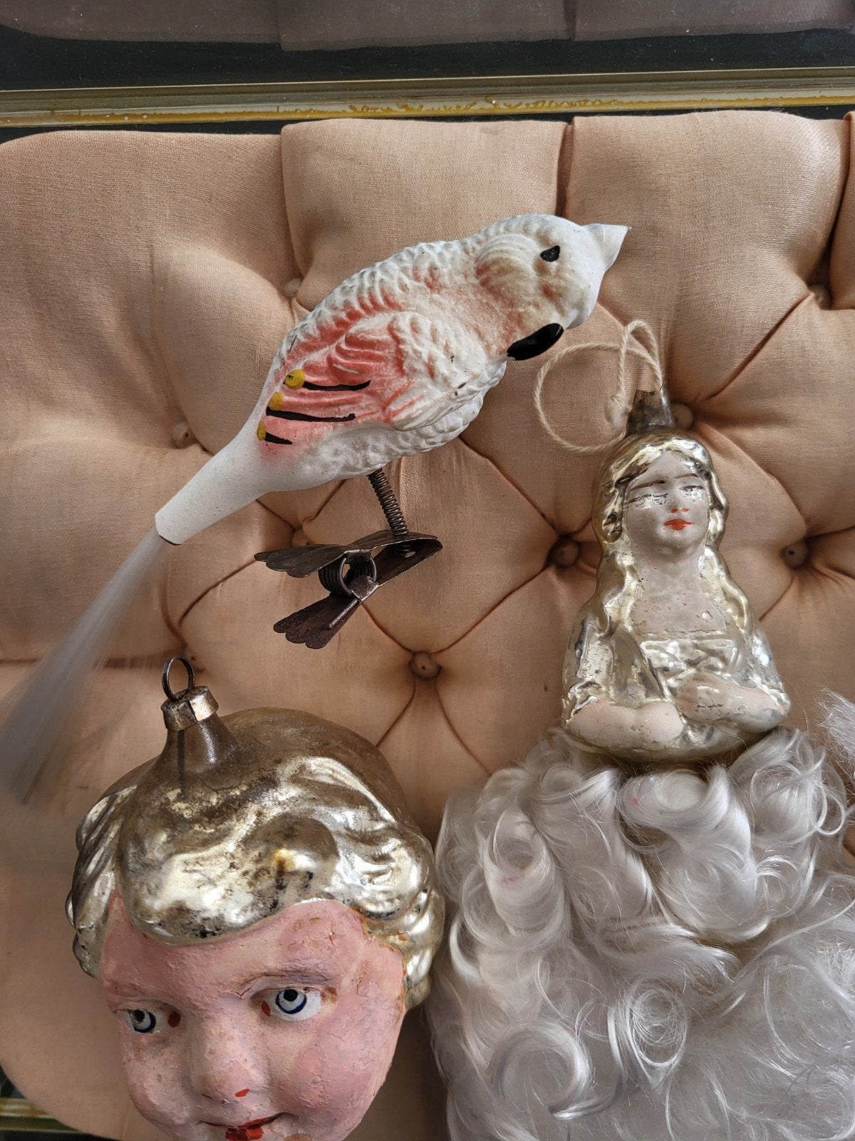 Oude kerstversiering papegaai met spunglass staart, Diversen, Ophalen of Verzenden, Gebruikt