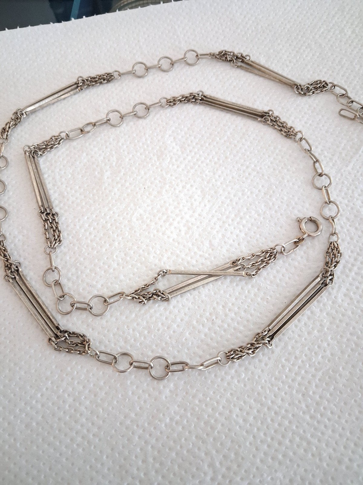Antieke sterling zilveren Chatelaine ketting 87 cm, Ophalen of Verzenden