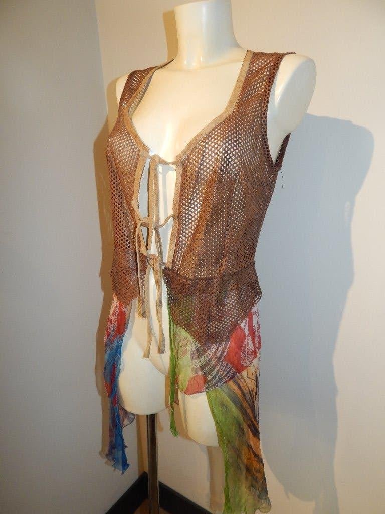 Save the Queen leer vest hest zijden stof kleur Ibiza L, Maat 42/44 (L), Save the Queen, Zo goed als nieuw, Meerkleurig