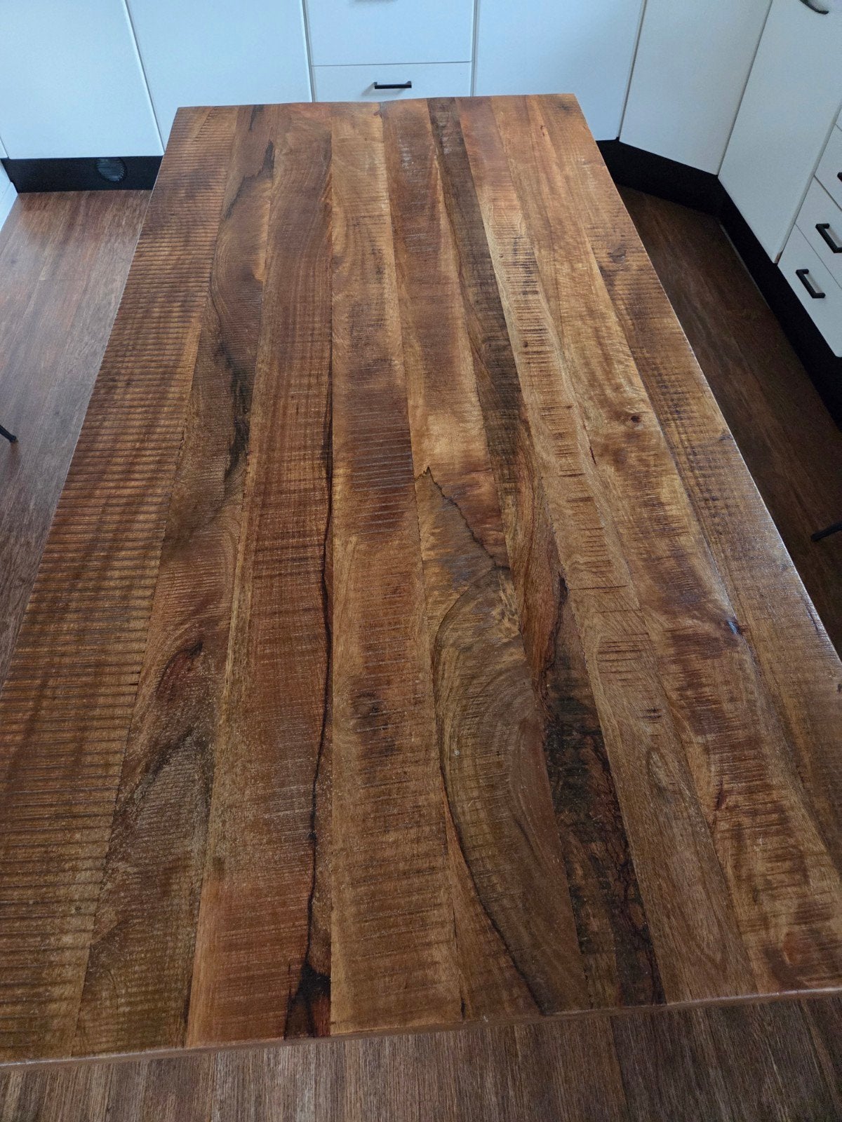 Donker mango houten tafel met kruispoot!, Ophalen, Gebruikt, 100 tot 150 cm, 200 cm of meer