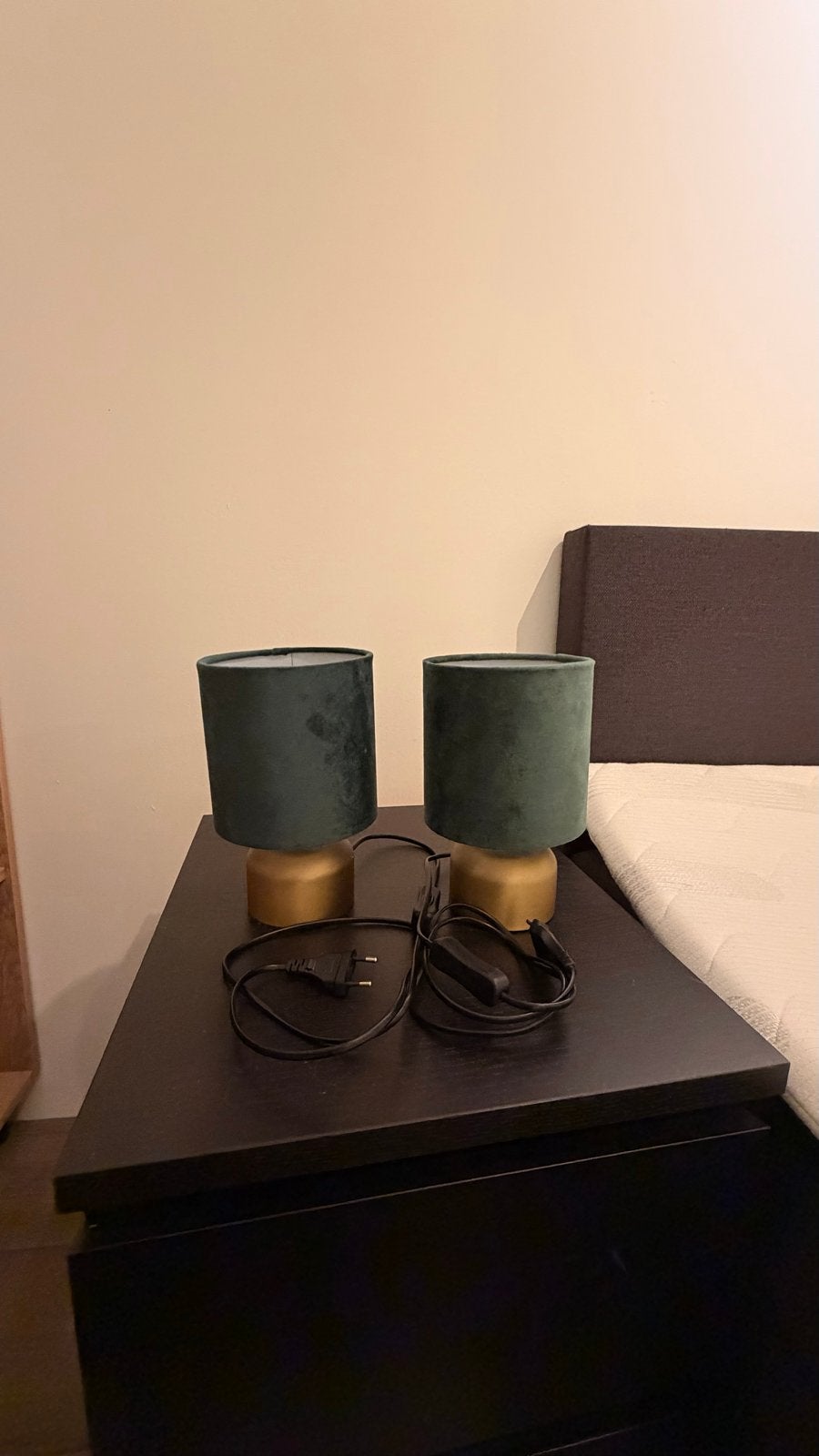 Set van 2 Nachtlampjes met E27 fitting - Groen/Goud, Met schakelaar, Groen, Textiel, Nachtlamp