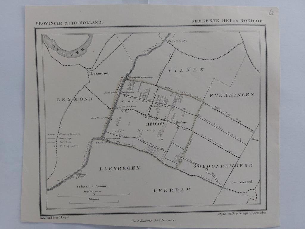 62 / Hei en Boeicop Lexmond Vianen Litho van J. Kuyper, Ophalen of Verzenden