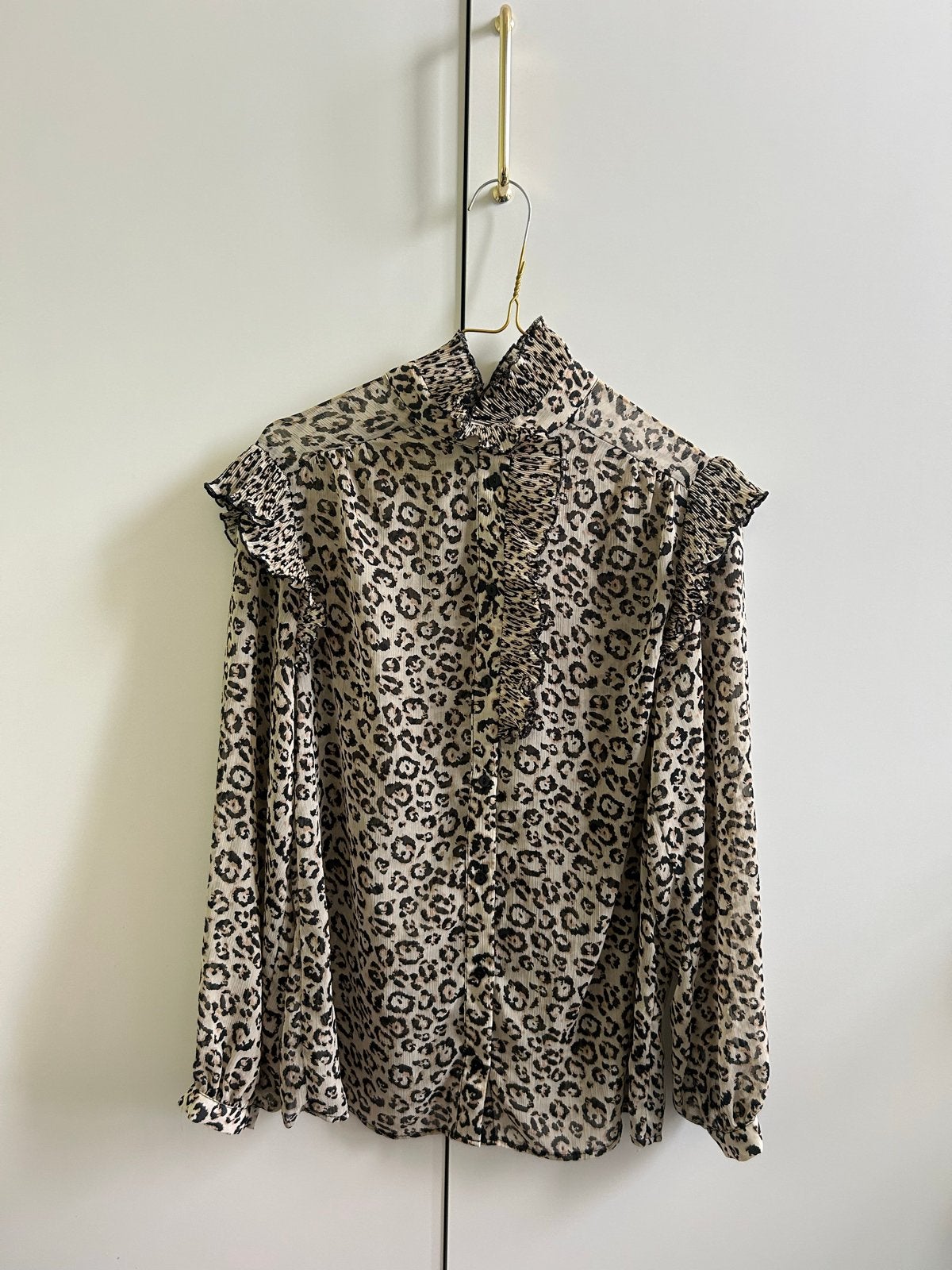 Zara Blouse met Luipaardprint en Ruches - Maat XS, Kleding | Dames, Ophalen of Verzenden, Zo goed als nieuw, Maat 34 (XS) of kleiner