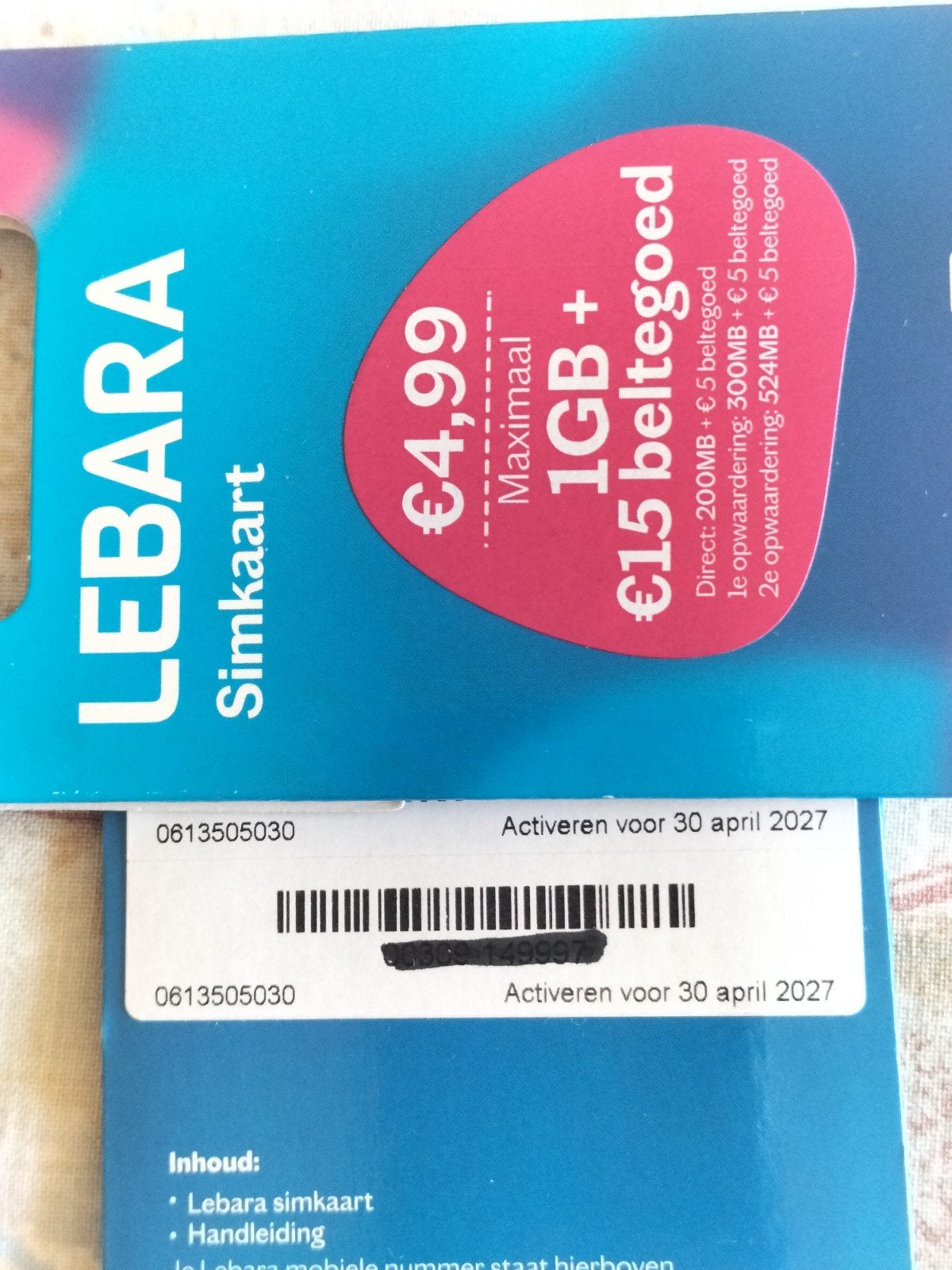 06-13-50-50-30 MOOI NUMMER LEBARA PREPAID SIMKAART NUMMER, Ophalen of Verzenden, Nieuw, KPN, Simkaart