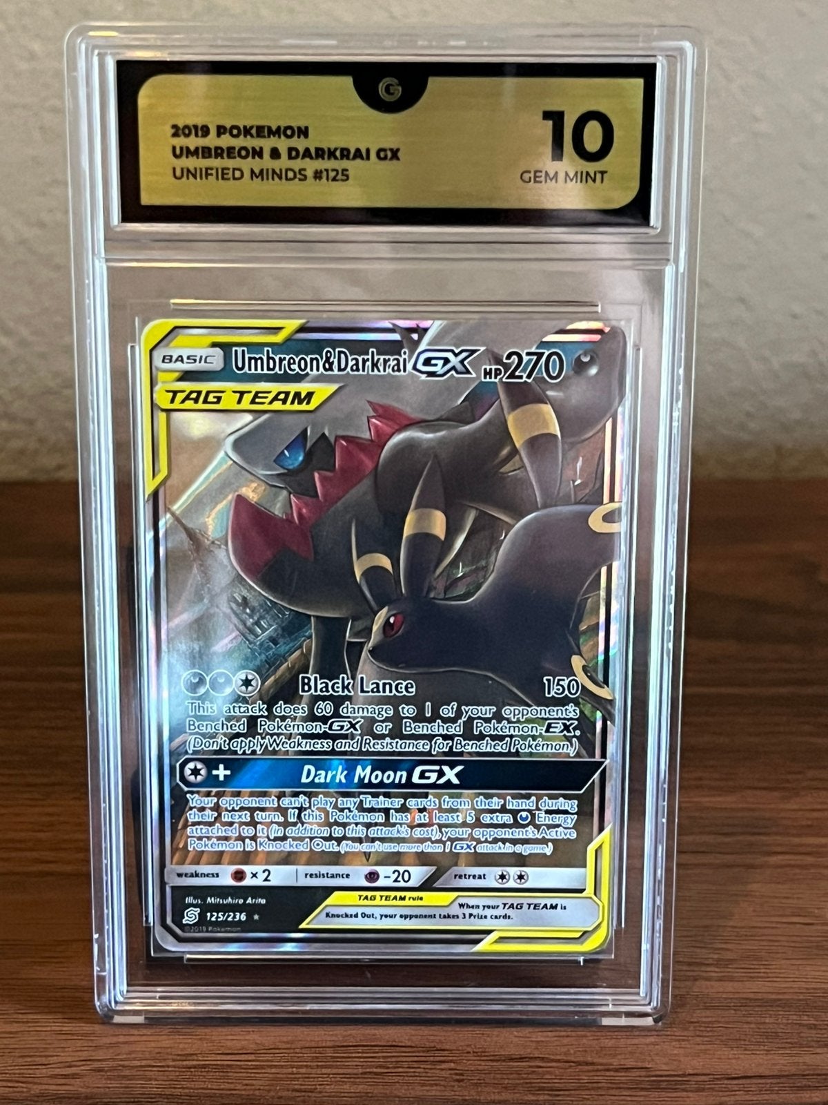 Umbreon & Darkrai GX Tag Team 125 Pokemon Unified Minds 10!, Ophalen of Verzenden, Nieuw, Losse kaart, Foil
