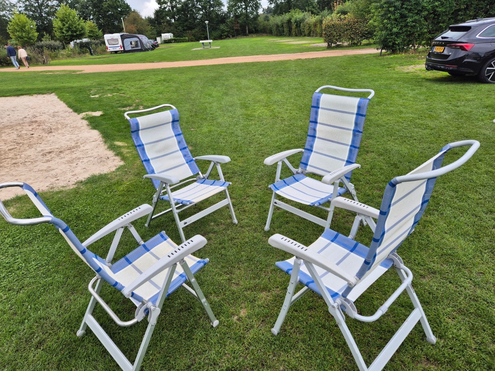 4 nette, gebruikte Dukdalf campingstoelen (8 standen), Caravans en Kamperen, Ophalen, Gebruikt, Campingstoel