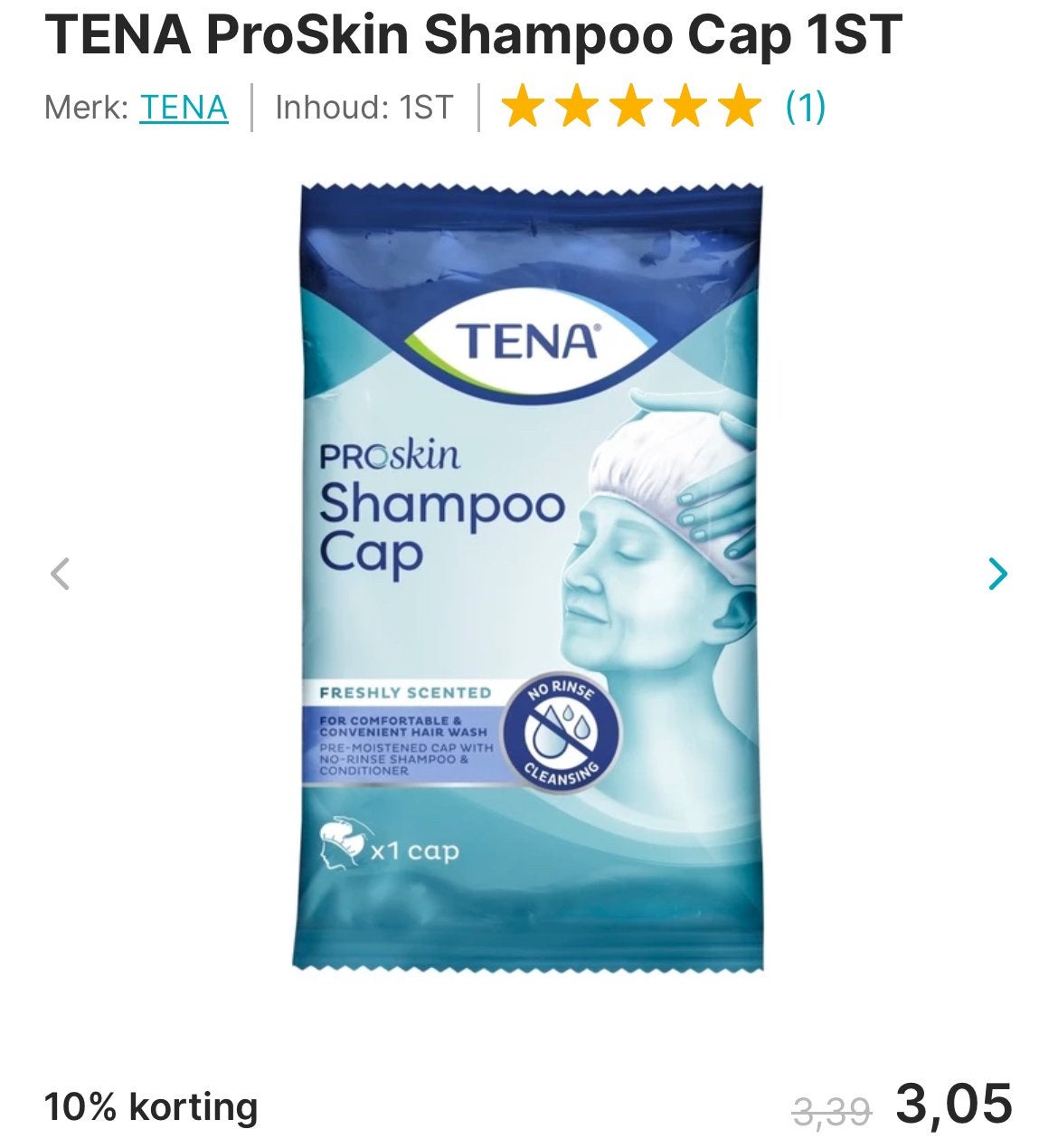 TENA ProSkin Shampoo Cap - Haarwas zonder spoelen douchemuts, Ophalen of Verzenden, Zo goed als nieuw