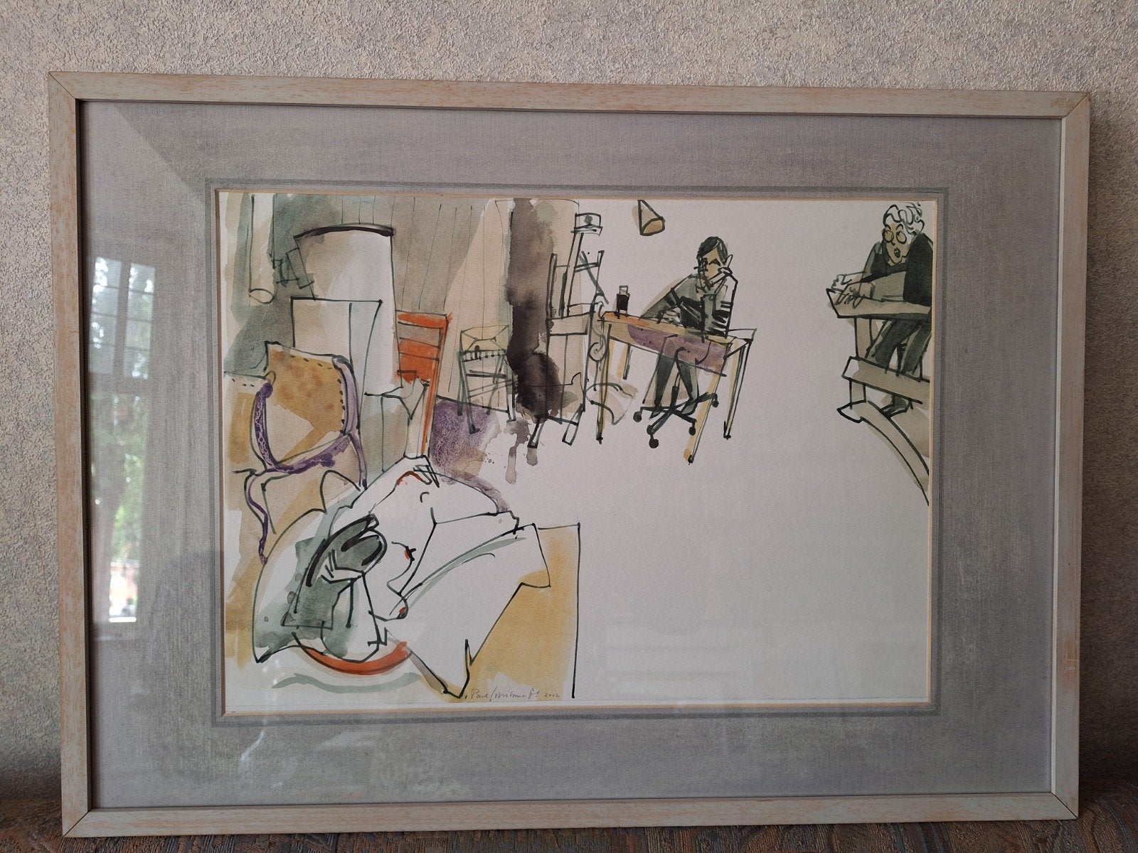 Pen en aquarel van Paul Jorritsma: Model met tekenaars, Gesigneerd, Overige techniek, Ophalen, Personages en Fantasiefiguren