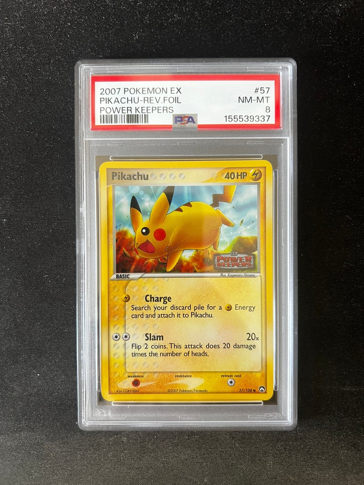 Pikachu 57 Reverse Holo Pokemon Kaart PSA 8, Ophalen of Verzenden, Nieuw, Losse kaart, Foil