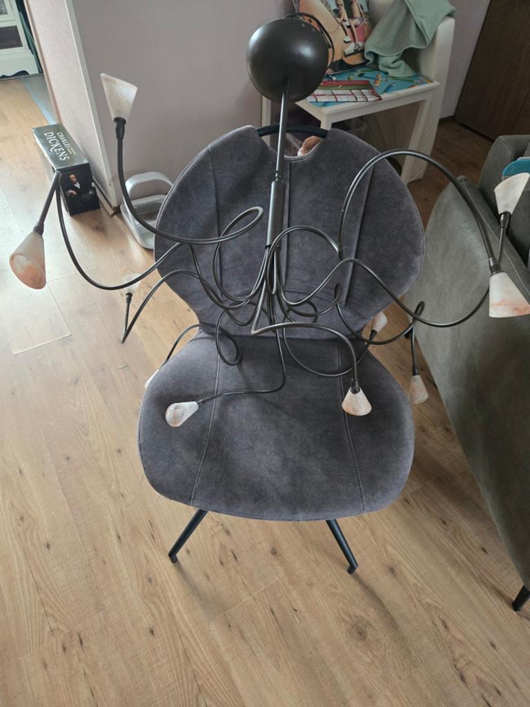 Dimbare hanglamp met 10 armen en touchbediening, Ophalen, Gebruikt, Glas, Modern,  Dimbare