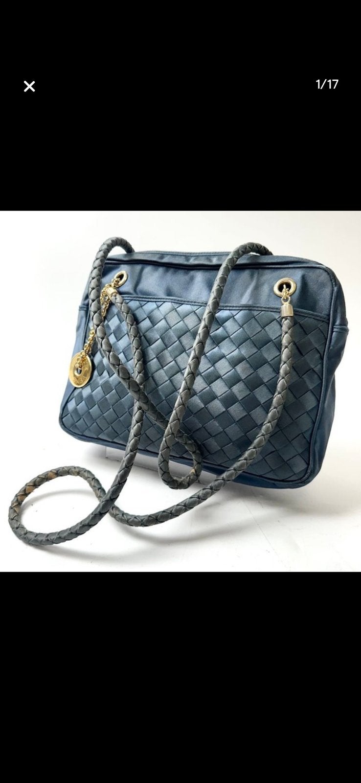 Vintage Bottega Veneta Intrecciato leren tas, Ophalen, Zo goed als nieuw, Blauw, Handtas